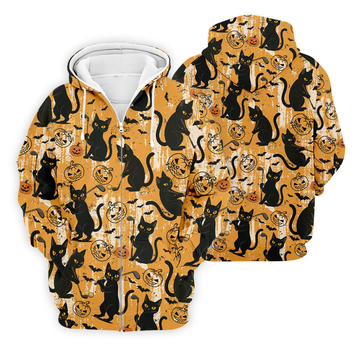 Funny Black Cat Men's Golf Polo ShirtHalloween Golf Shirt, Halloween Polo ShirtGolf Gift For Him