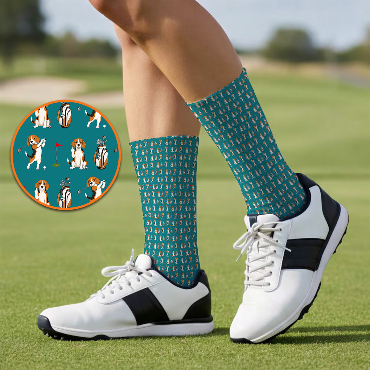 Beagle Golf Pattern Golf Socks, Hunting Dog Golf Sock, Funny Golf Gift For Golfer