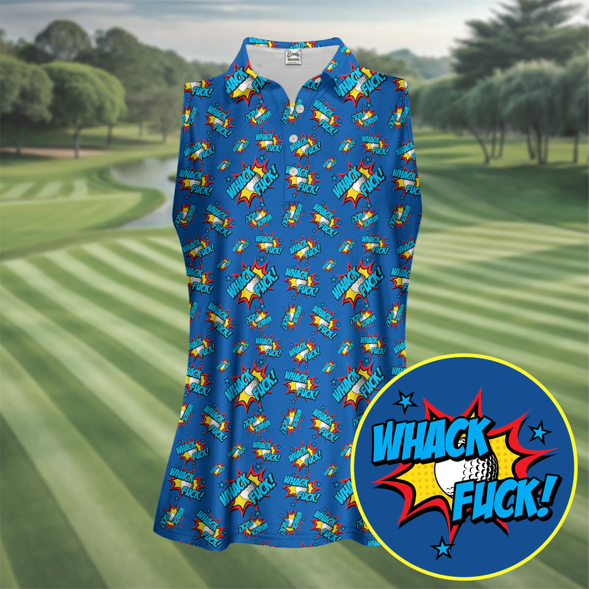 Funny Whack Fuck Comic Golf Ball Navy Polo Shirt, Womens Golf Tops, Printed Golf Shirts