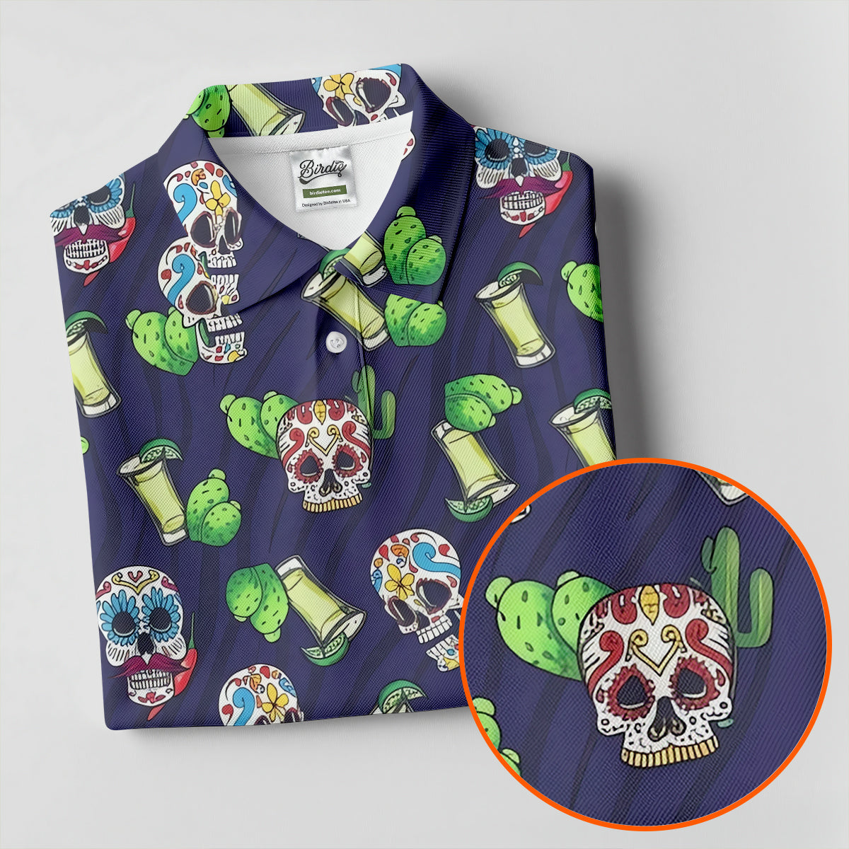 Day Of The Dead Sugar Skull Cactus Polo Shirt, Womens Golf Polo, Hawaiian Golf Shirt