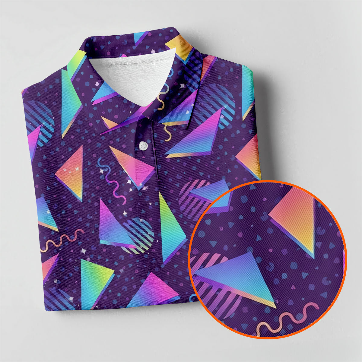 Retro Memphis Geometric Pattern Golf Polo Shirt, Women's Golf Polo, Ladies Golf Tops