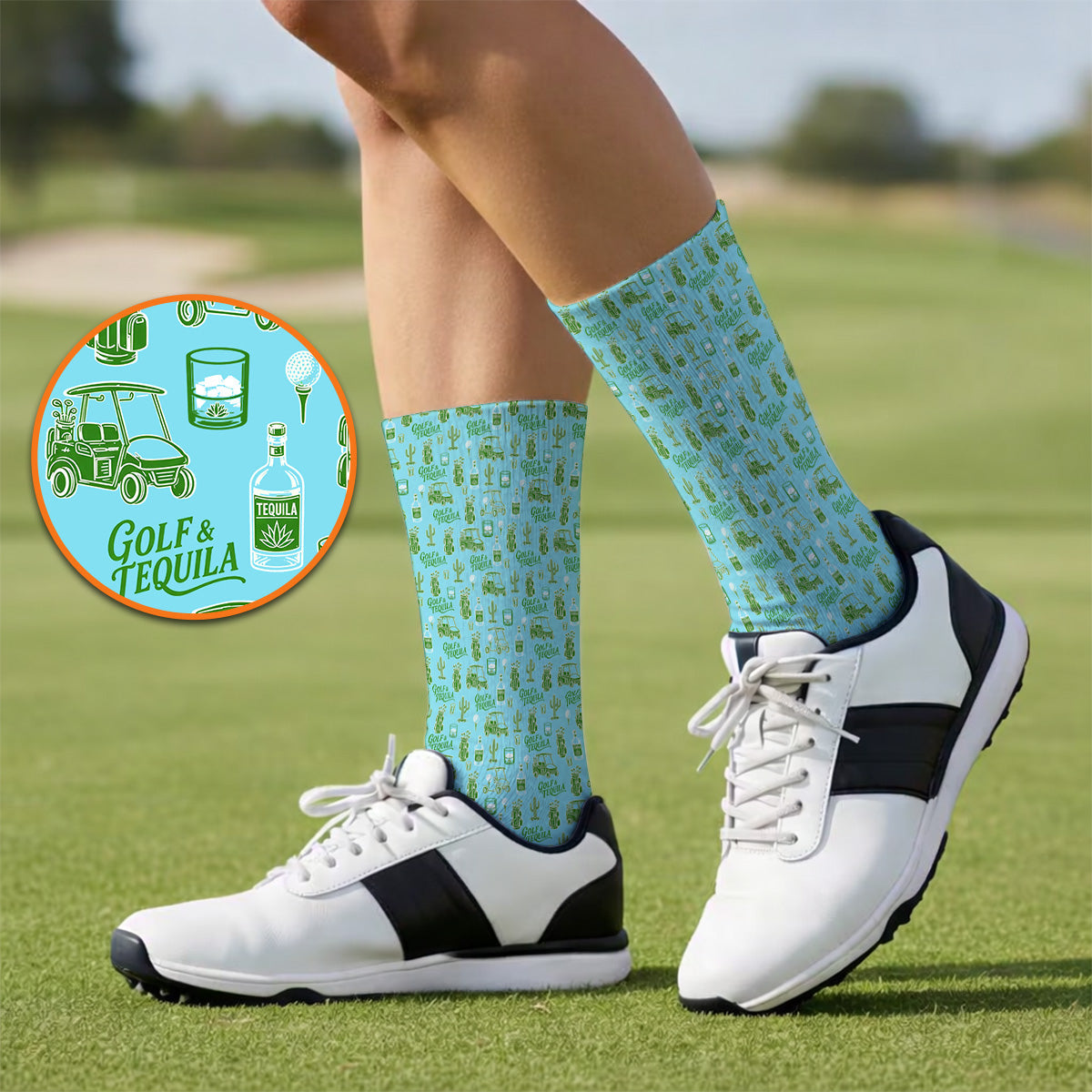 Golf & Tequila Pattern Golf Socks, Funny Golf Sock For Tequila Lover, Golf Gift For Golfer