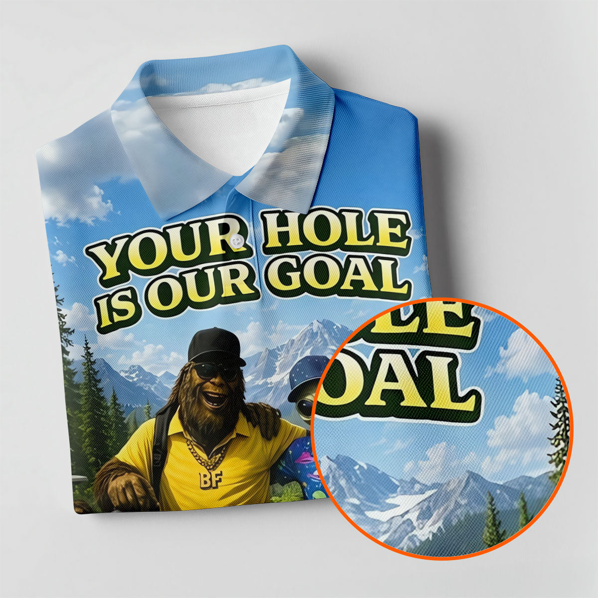 Your Hole Is Our Goal Funny Bigfoot Alien Golf Polo Shirt, Ladies Golf Top, Golf Shirt