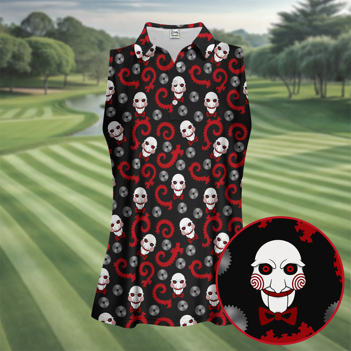 Creepy Puppet Spiral Halloween Golf Polo Shirt, Horror Movie Shirt, Golf Shirts For Women