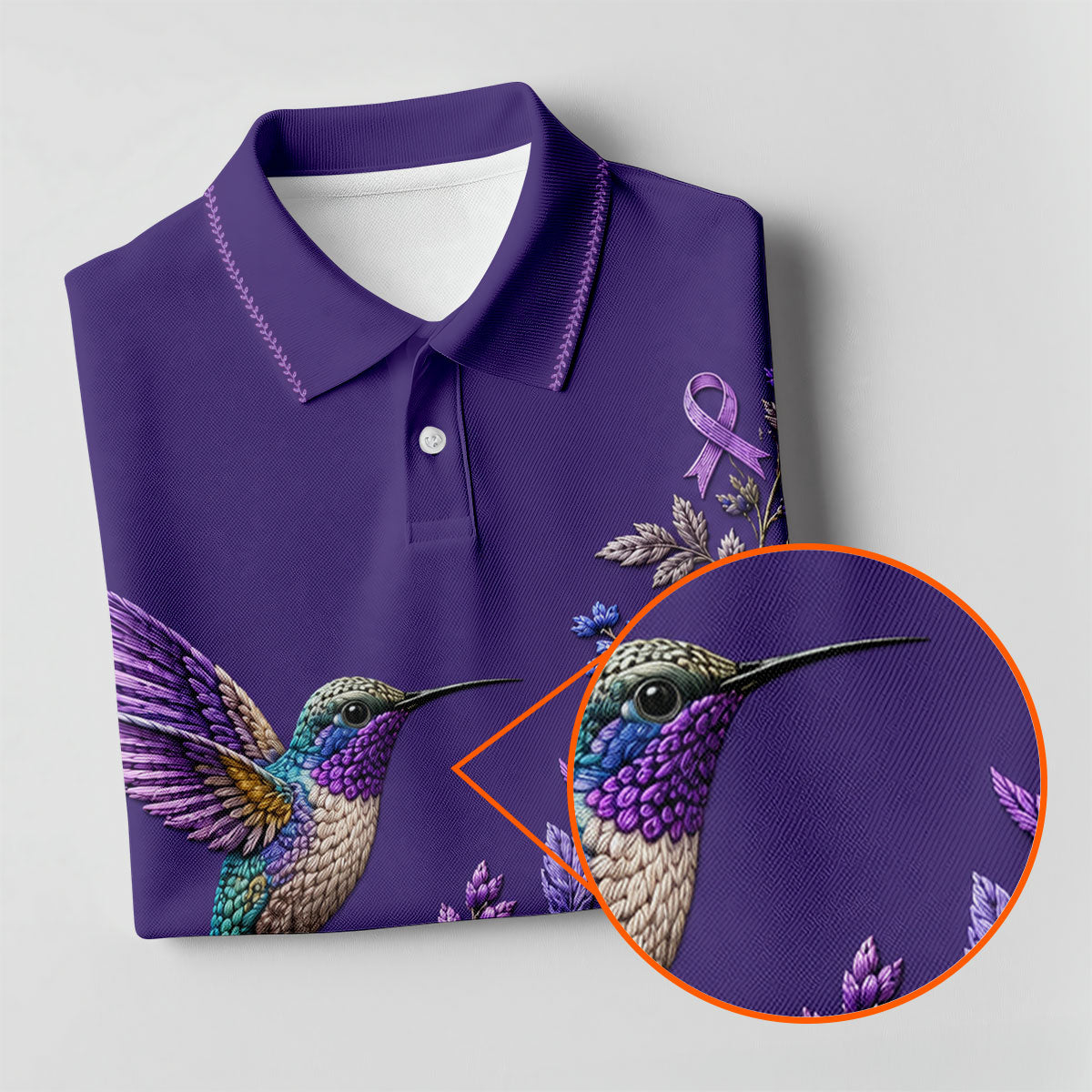 Purple Hummingbird Cancer Awareness Polo Shirt, Golf Shirts For Men, Mens Golf Apparel