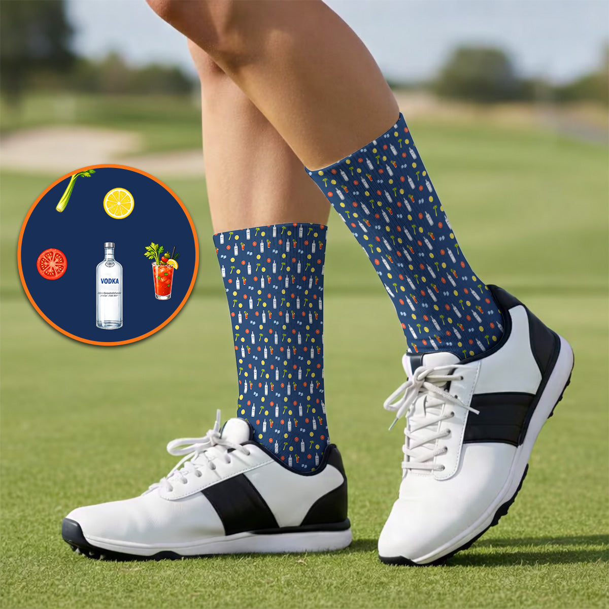 Bloody Mary Cocktail Golf Sock, Funny Golfer Drink Pattern Socks, Country Club Golf Apparel