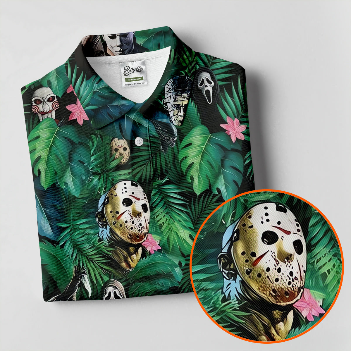 Tropical Horror Character Pattern Golf Polo Shirt, Womens Golf Polo, Ladies Golf Shirts