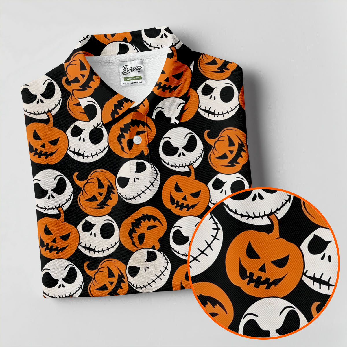 Halloween Skull Pumpkin Pattern Golf Polo Shirt, Ladies Golf Tops, Golf Shirts For Women