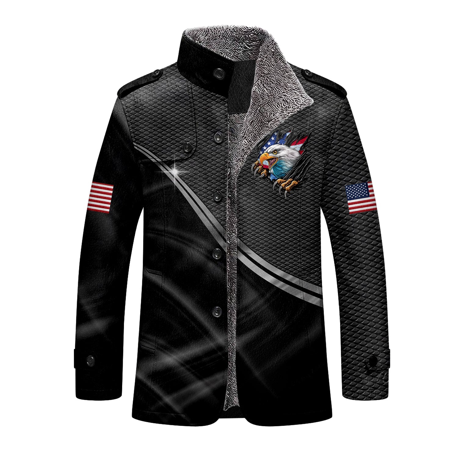 250 Years Bald Eagle And US Flag Men's Cold Premium Weather Jacket, Leather Trench Coat