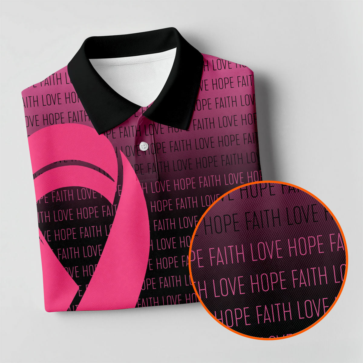 Faith Love Hope Pink Ribbon Breast Cancer Polo Shirt, Men's Golf Shirt, Mens Golf Apparel