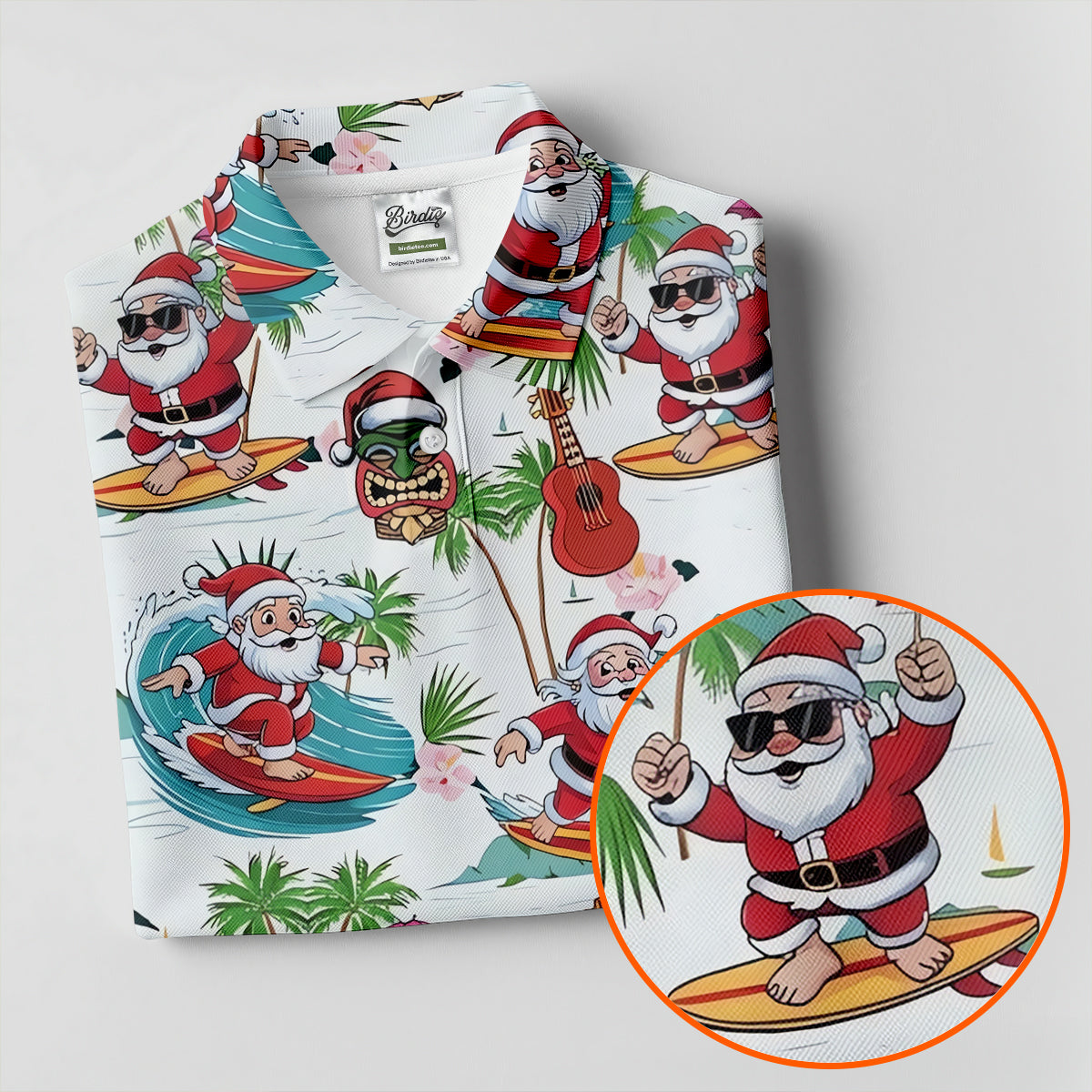 Surfing Santa Tropical Christmas Golf Shirt, Christmas Golf Shirt, Women’s Golf Polo