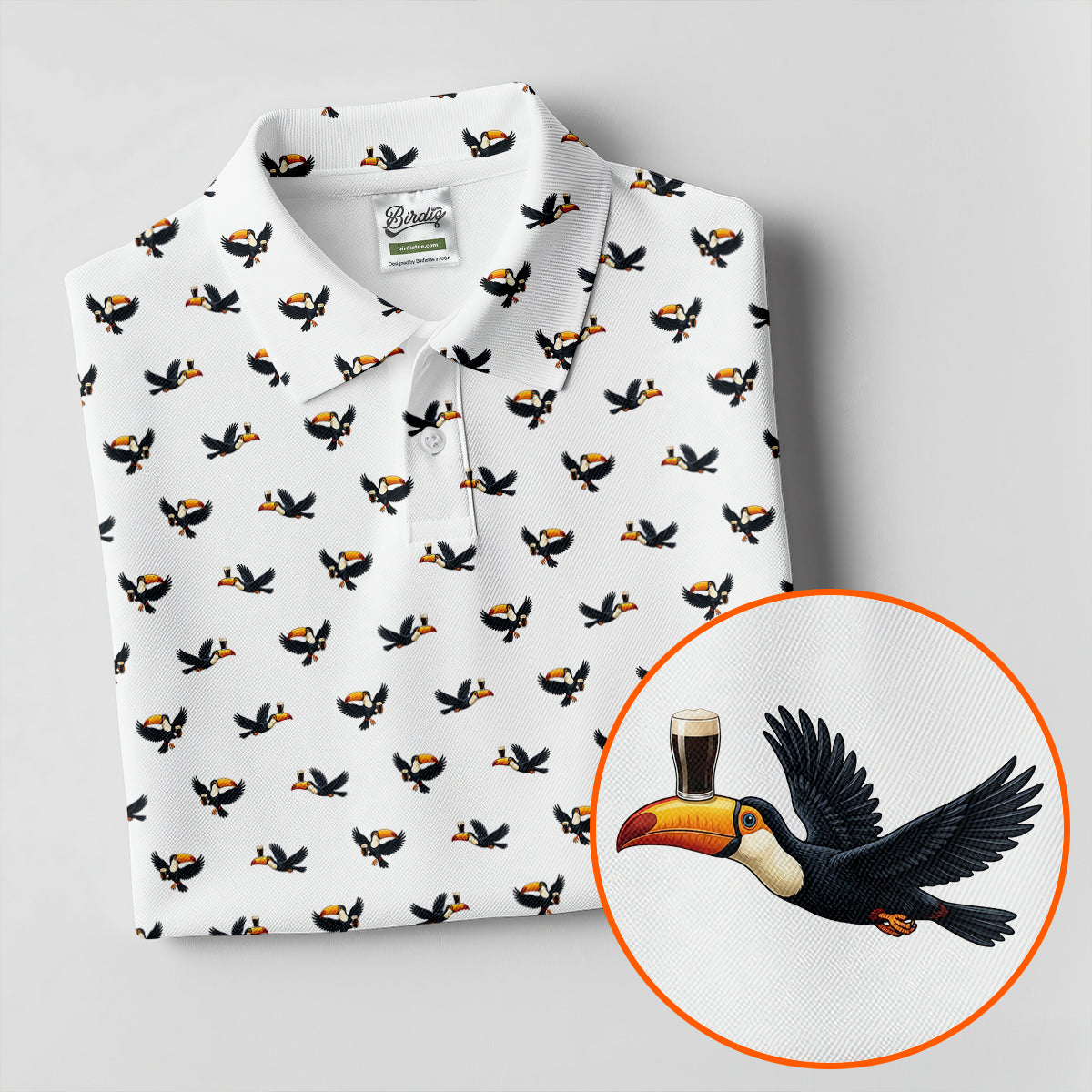 White Funny Toucan Beer Golf Polo Shirt, Golf Shirts For Women, Performance Golf Shirt