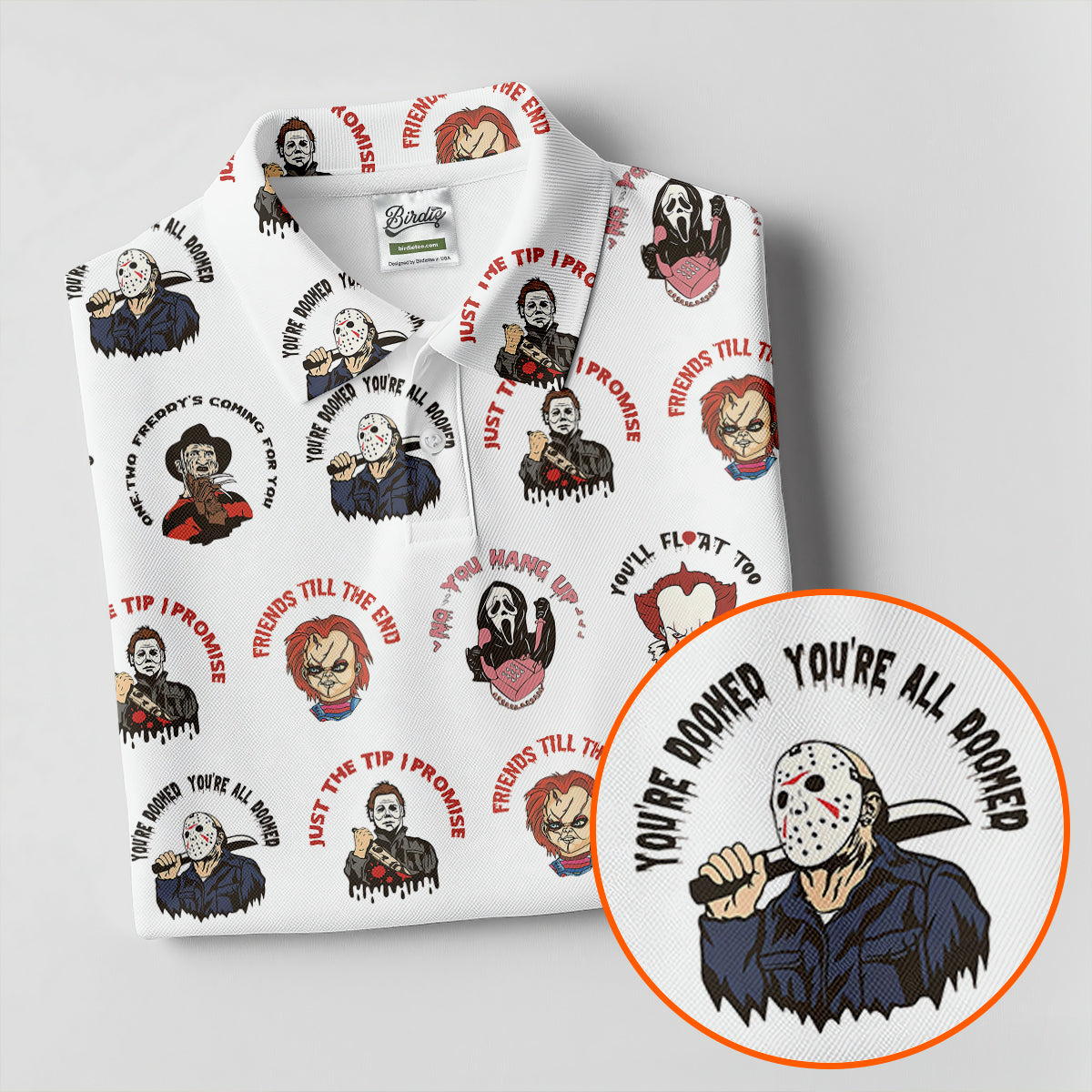 Just The Tip I Promise Horror Character Villains Golf Polo Shirt, Womens Golf Polo, Ladies Golf Shirts