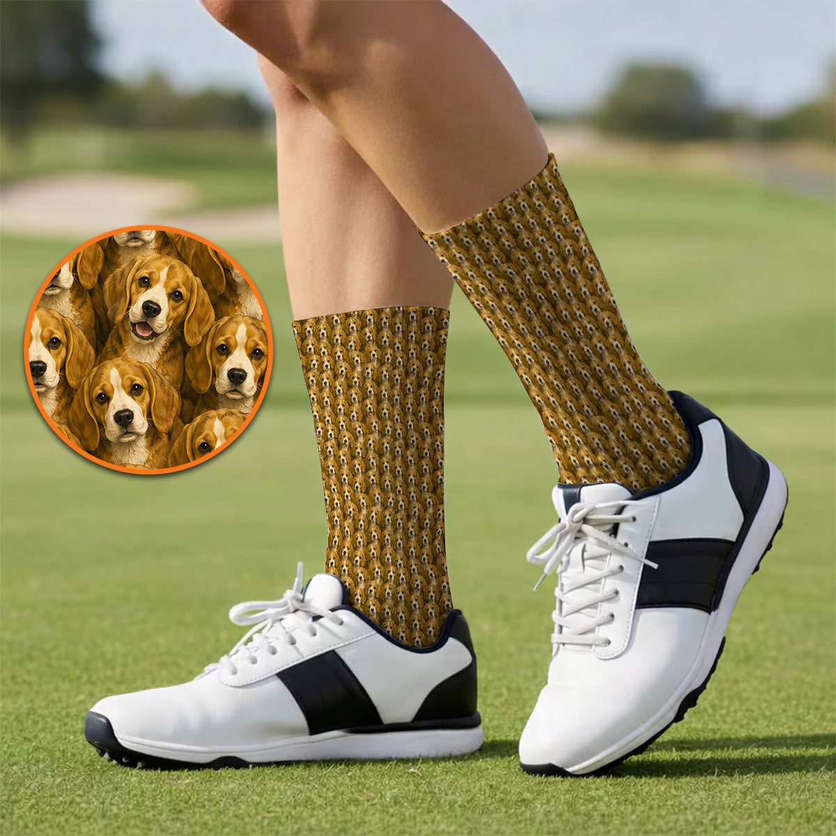 Beagle Pattern Golf Socks, Beagle Dog Golf Sock, Funny Golf Gift For Golfer
