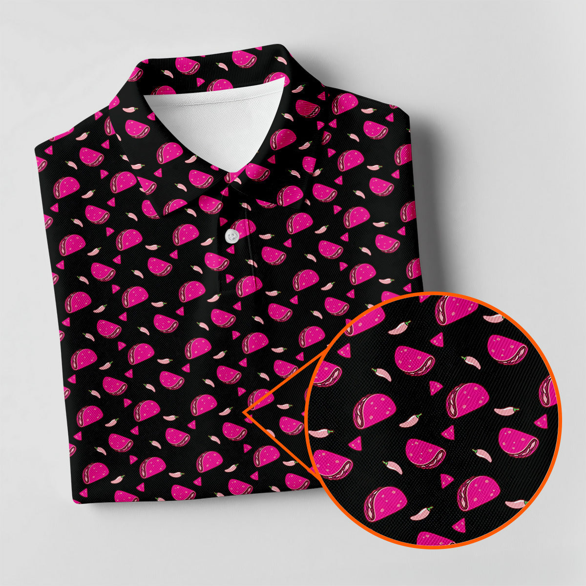 The Pink Taco Seamless Pattern Black Golf Shirt, Golf Tops For Men, Tacos Lover Golf Gift For Men