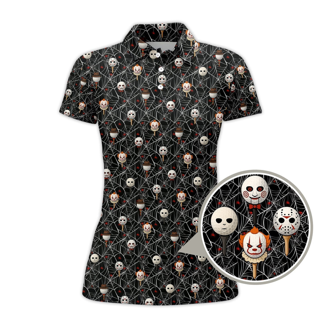 Men's Pattern Golf Shirt, Halloween Golf Shirt For Golfer, Horror Movie Shirt