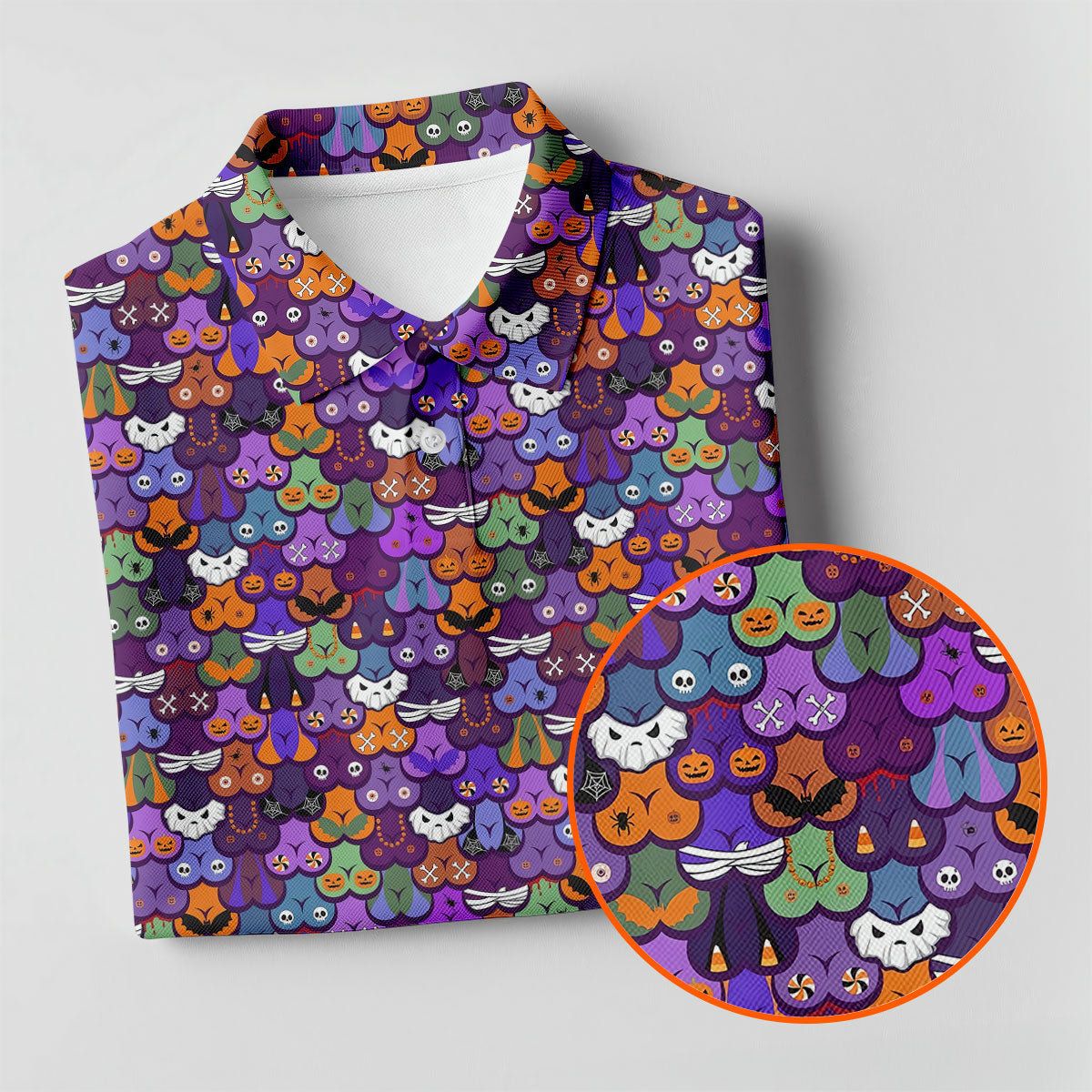 Cute Halloween Icon Pattern Golf Polo Shirt, Women's Golf Polo, Ladies Golf Shirts