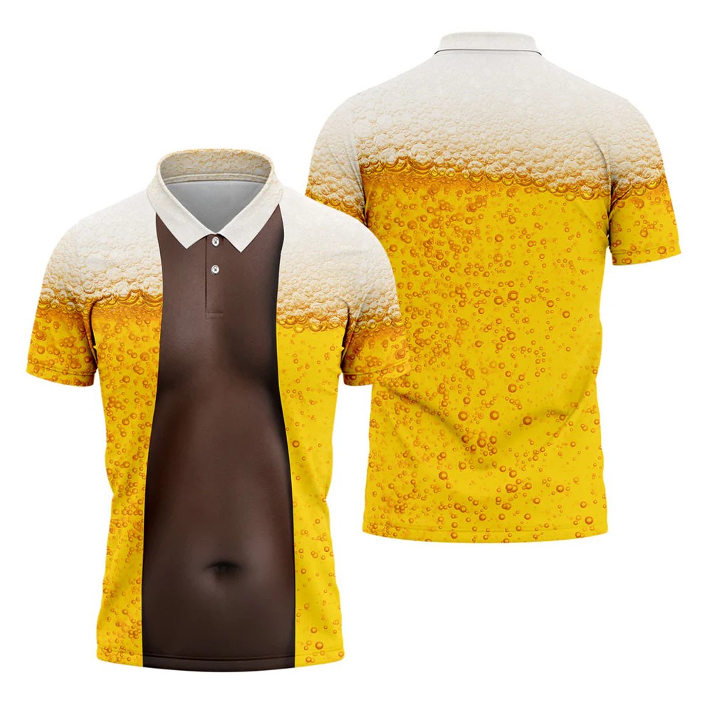 Beer Pint Illusion Pattern Hawaiian Golf Shirt, Golf Shirts For Men, Polo Shirts For Men