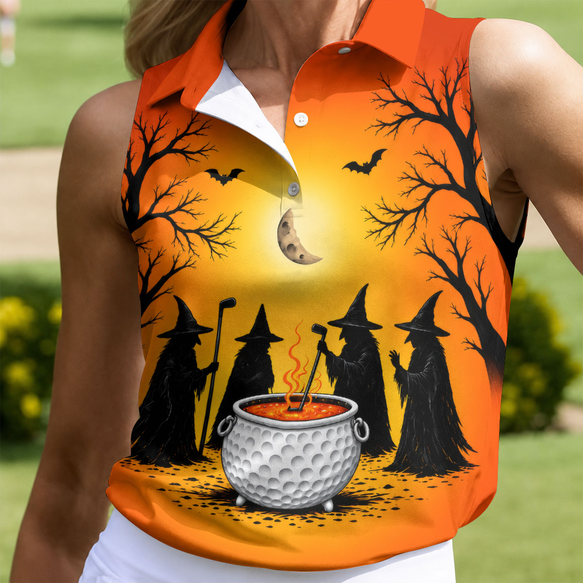 Witch Cauldron Halloween Golf Polo Shirt, Women's Halloween Shirt, Women's Golf Polo