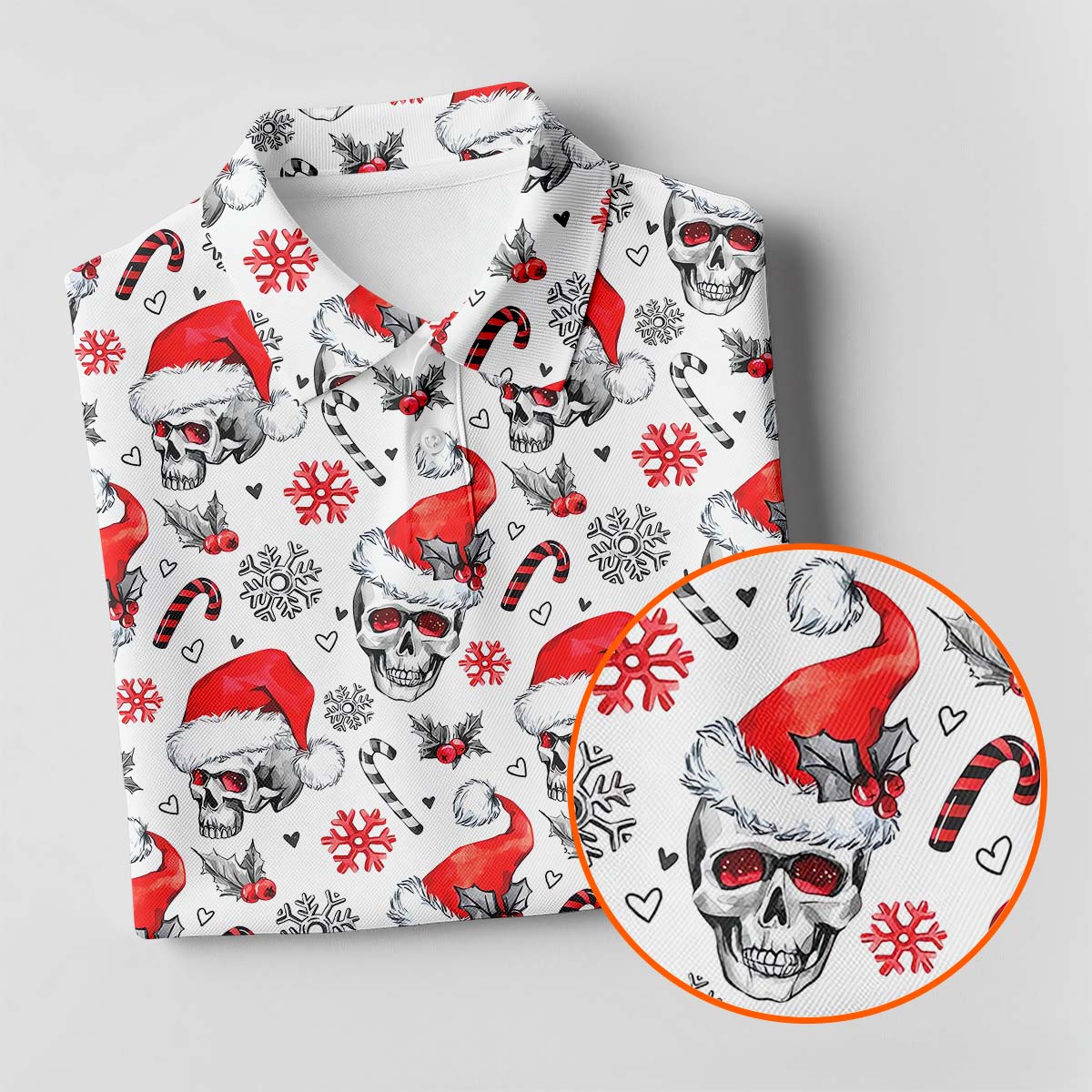 Skull Christmas Golf Tops For Men, Funny Horror Polo Shirts For Men, Christmas Golf Shirt, Golfing Apparel
