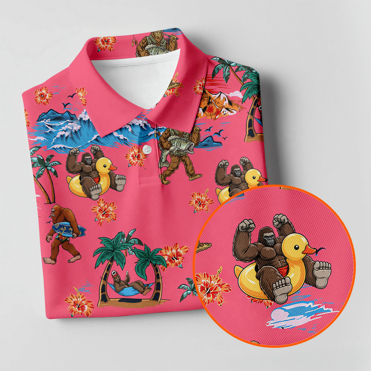 Pink Tropical Bigfoot Hawaiian Golf Polo Shirt, Golf Shirts For Women, Women's Golf Polo