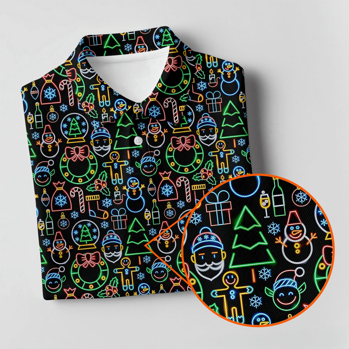 Neon Christmas Retro Style Men's Golf Polo Shirts, Christmas Golf Shirt, Polo Shirts For Men