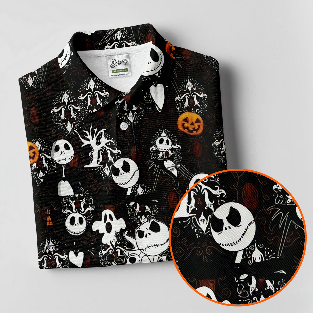 Halloween Pumpkin Skeleton Pattern Golf Polo Shirt, Golf Shirts For Women, Ladies Golf Tops