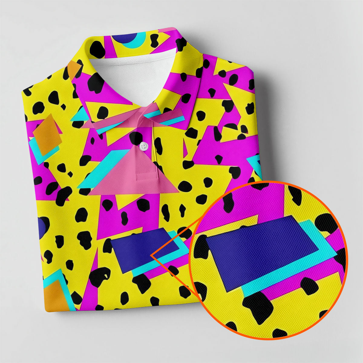 Retro Neon Geometric Shapes Yellow Golf Shirt, Ladies Golf Tops, Golf Polo For Women, Women’s Golf Apparel