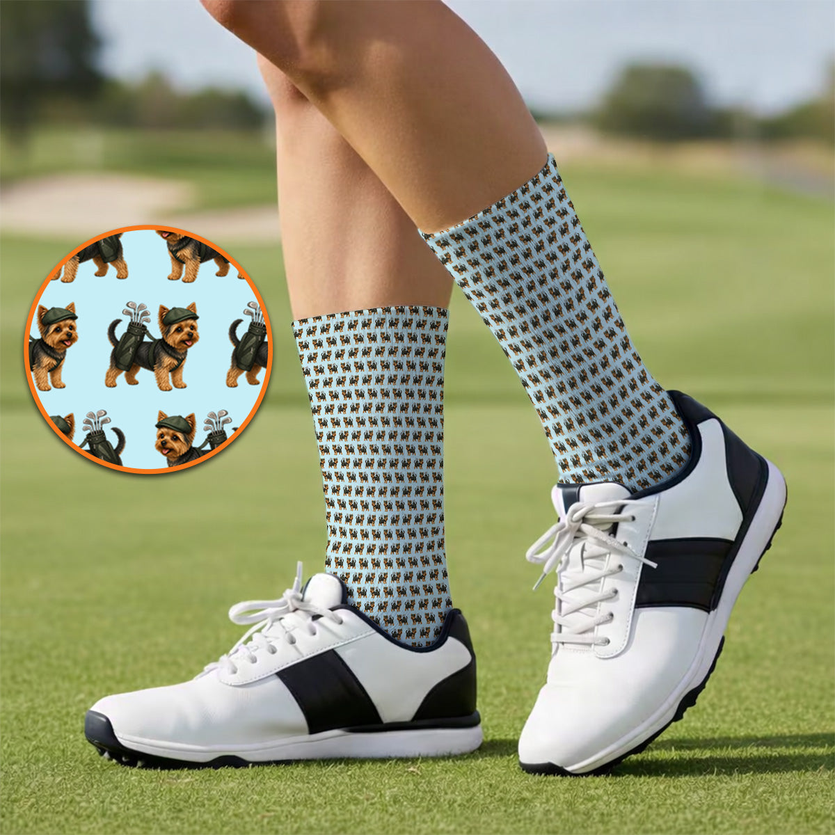 Yorkie Golf Pattern Golf Socks, Yorkshire Terrier Golf Sock, Golf Gift For Golfer