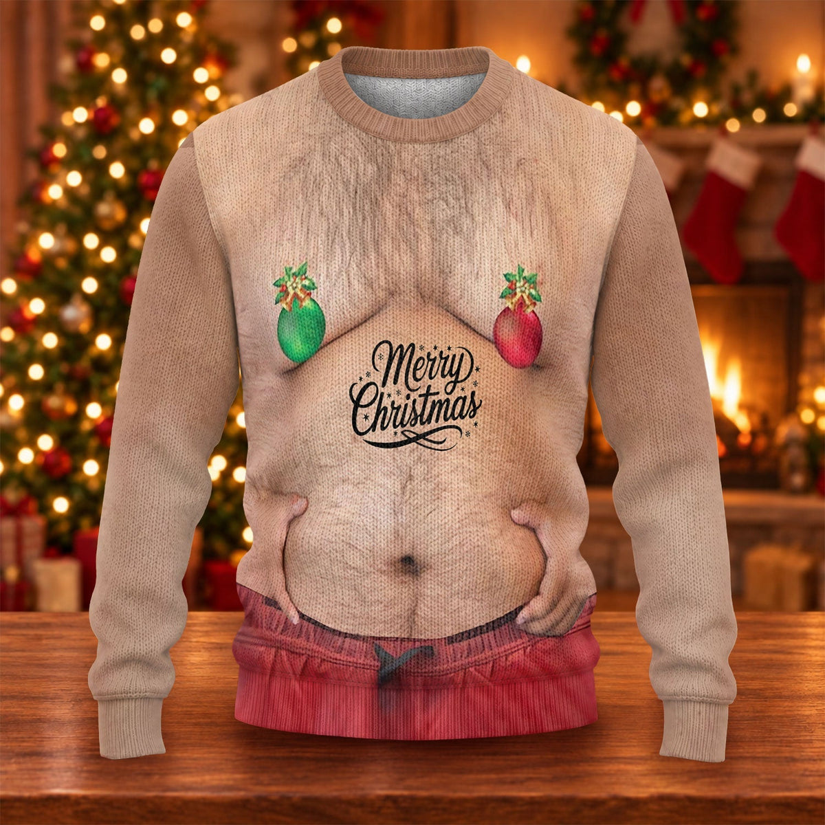 Funny Christmas Balls Belly Print Sweatshirt, Christmas Shirts For Men, Ugly Christmas Sweater