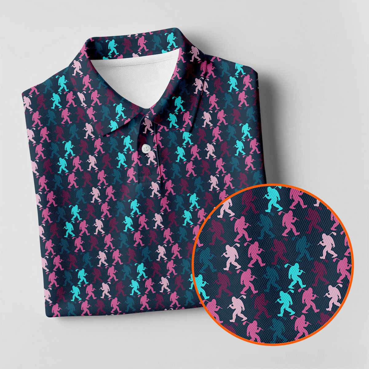 Funny Colorful Bigfoot Golfer Pattern Polo Shirt, Womens Golf Tops, Women’s Golf Apparel