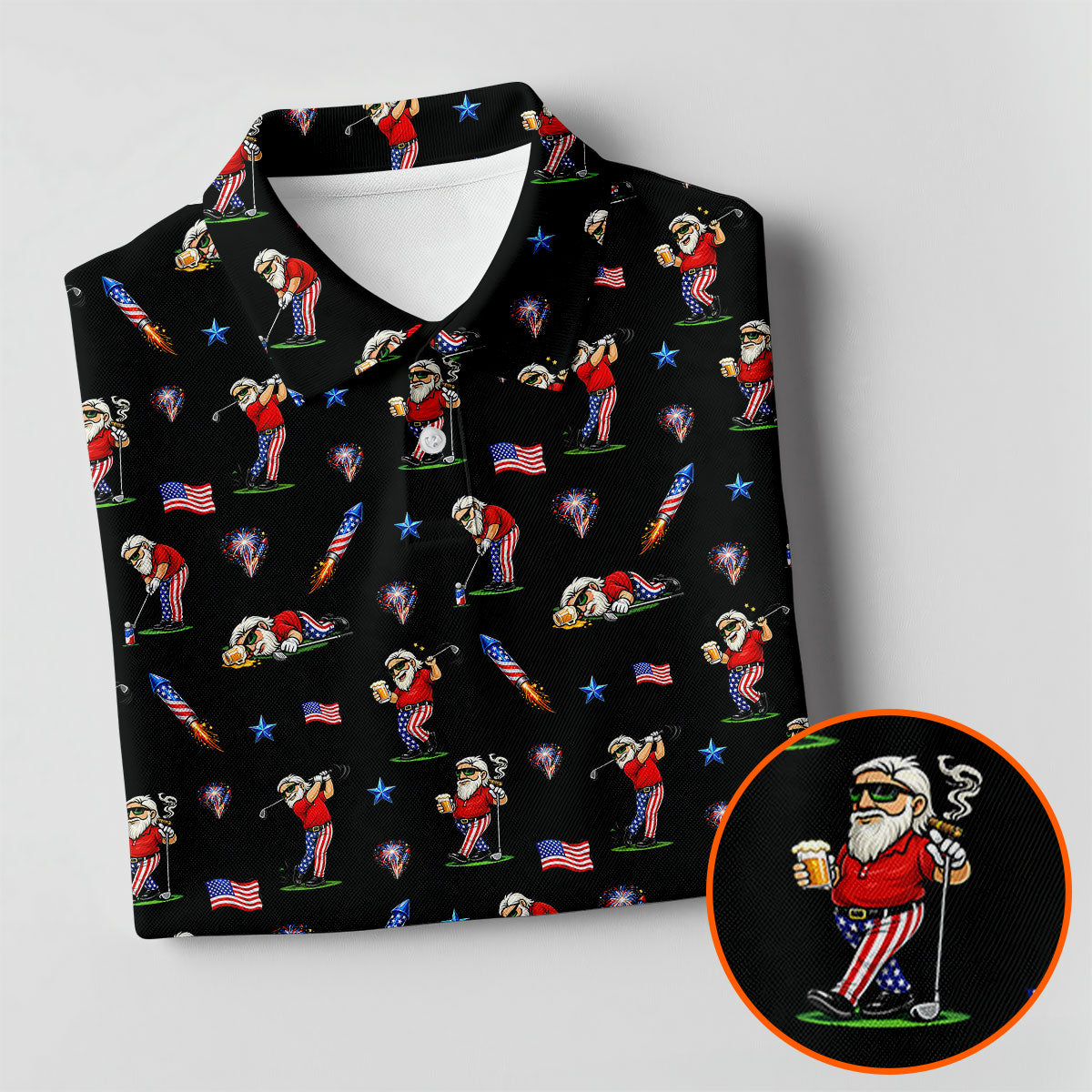 4th Of July Funny Man Golf And Beer Black Golf Shirt, Patriotic Golf Shirt, 250th Anniversary Golf Shirts For Men