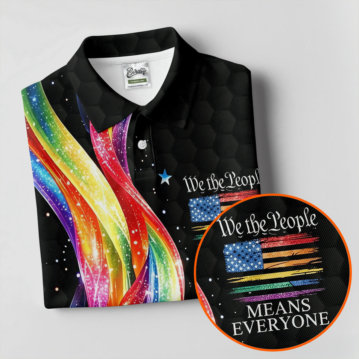 We The People Means Everyone LGBT Rainbow Golf Tops For Men, Pride Month Celebrate Golf Shirts For Men