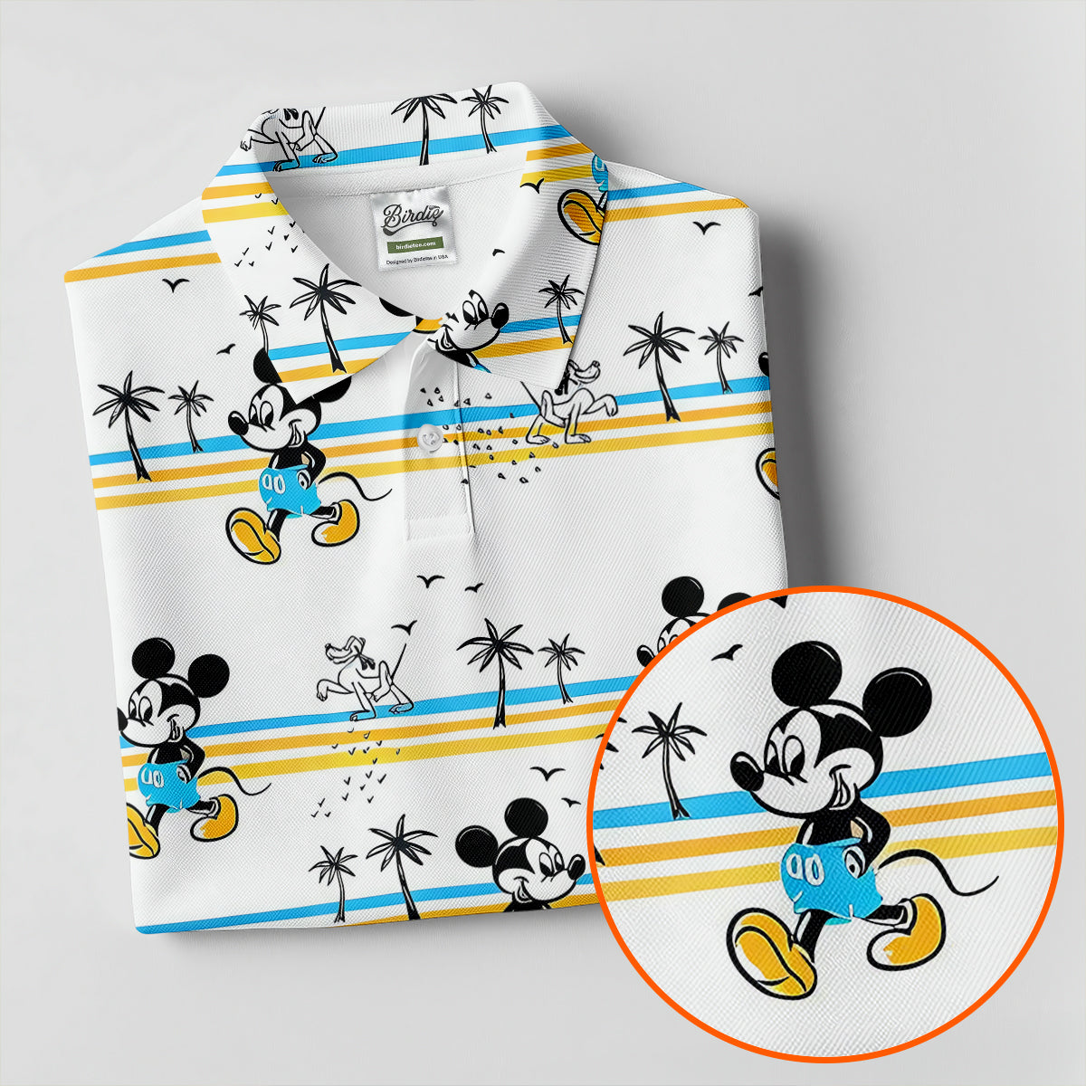 Retro Beach Stripe Cartoon Golf Polo Shirt, Women's Golf Tops, Ladies Golf Tops