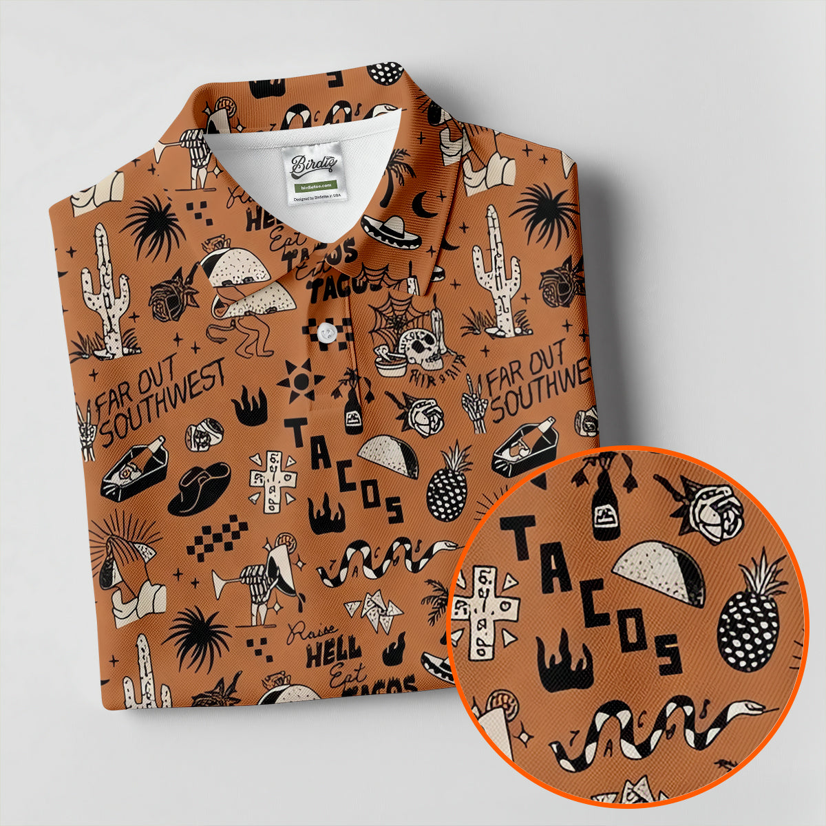 Southwest Desert Taco Skull Pattern Hawaiian Golf Shirt, Golf Shirts For Men, Mens Polo Shirts