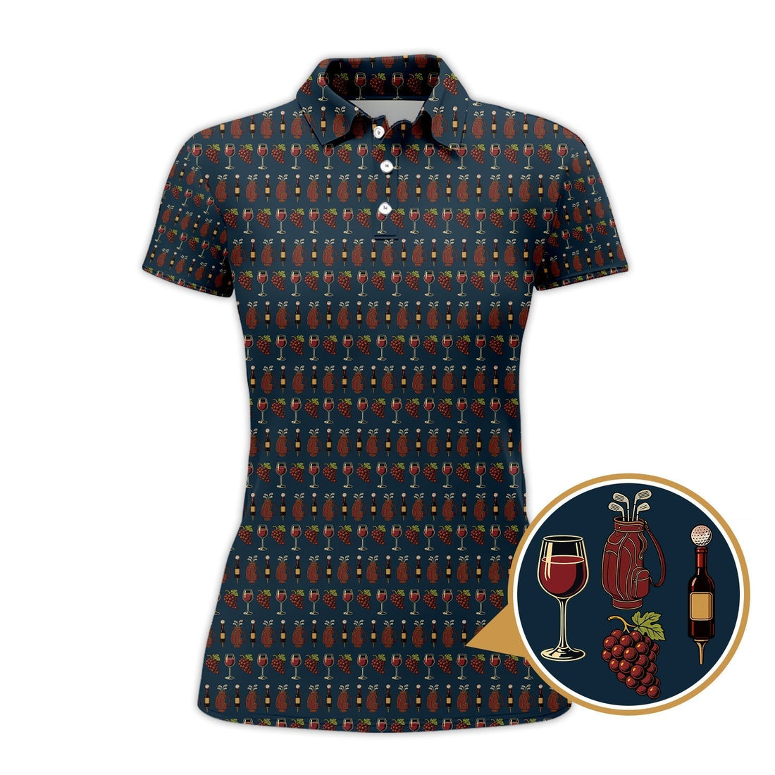 Golf Wine Pattern Golf Shirt,  Women Golf Shirts For Wine Lovers, Golf Gift For Golfer