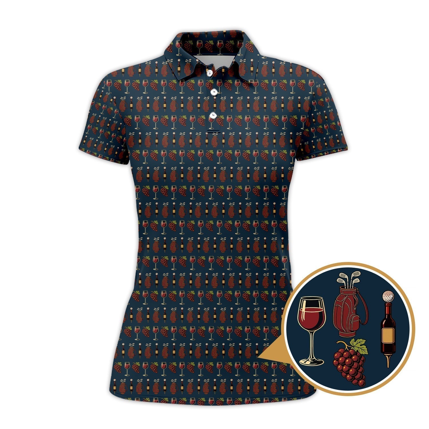 Golf Wine Pattern Golf Shirt,  Women Golf Shirts For Wine Lovers, Golf Gift For Golfer