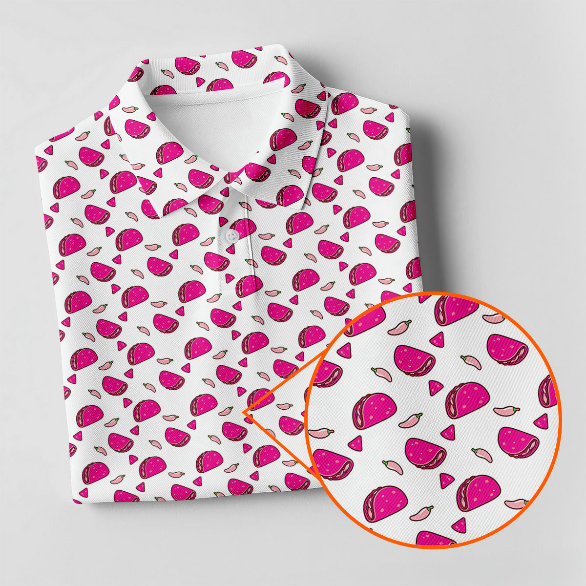 The Pink Taco Seamless Pattern White Golf Shirt, Golf Tops For Men, Tacos Lover Golf Gift For Men