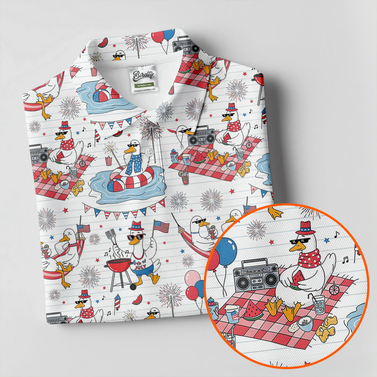 Funny Patriotic Duck Summer Party Polo Shirt, Womens Golf Polo, Golf Shirts For Women