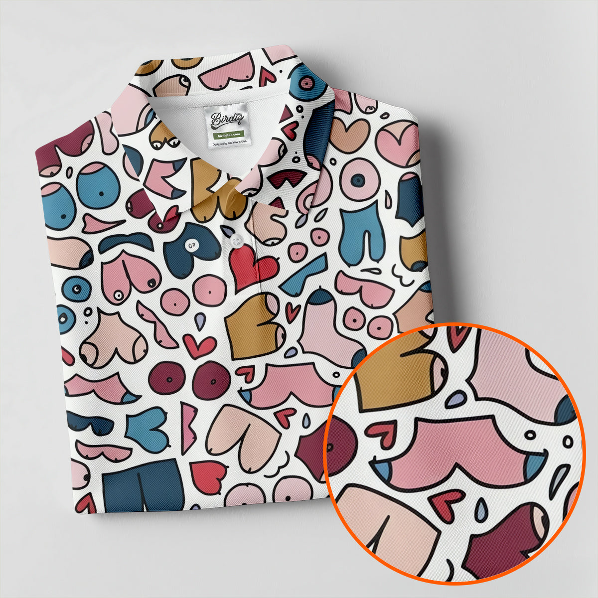 Funny Adult Body Parts Doodle Print Women's Golf Tops, Golf Shirts For Women, Printed Golf Shirt