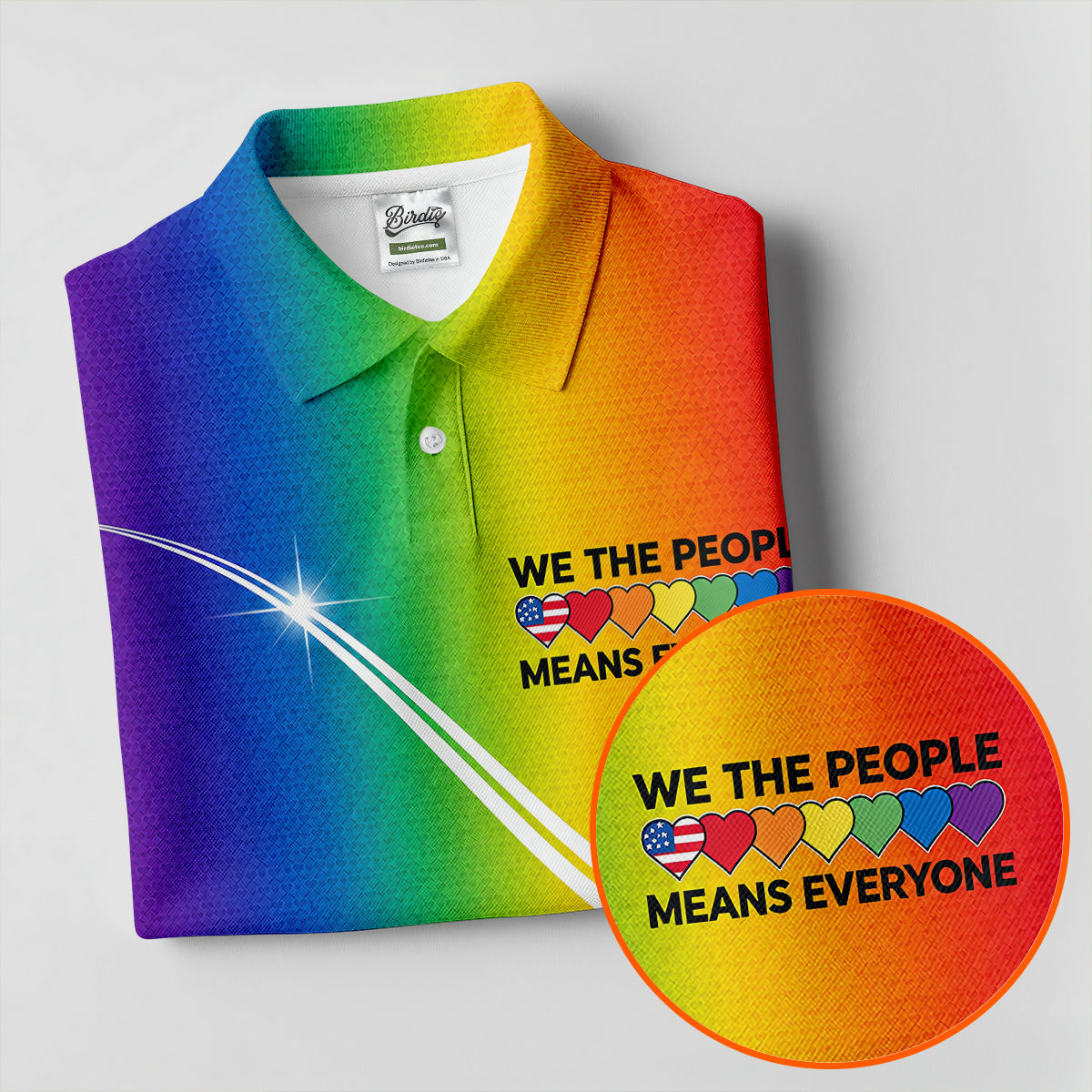 We The People Means Everyone LGBT Rainbow Gradient Ladies Golf Tops, Pride Month Golf Shirt For Women