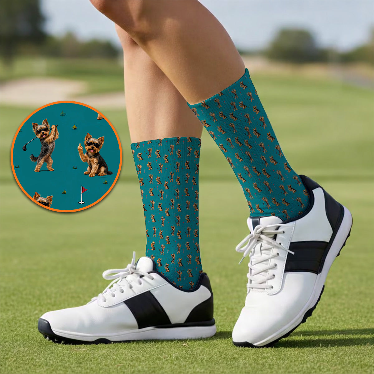 Funny Yorkshire Terrier Golf Socks, Cool Yorkie Pattern Golf Sock, Gift For Golf Lovers