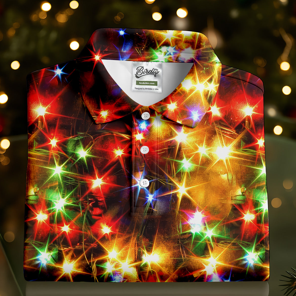 Colorful Christmas Lights Women's Golf Tops, Christmas Golf Shirt, Ladies Golf Polos, Golf Gift For Ladies