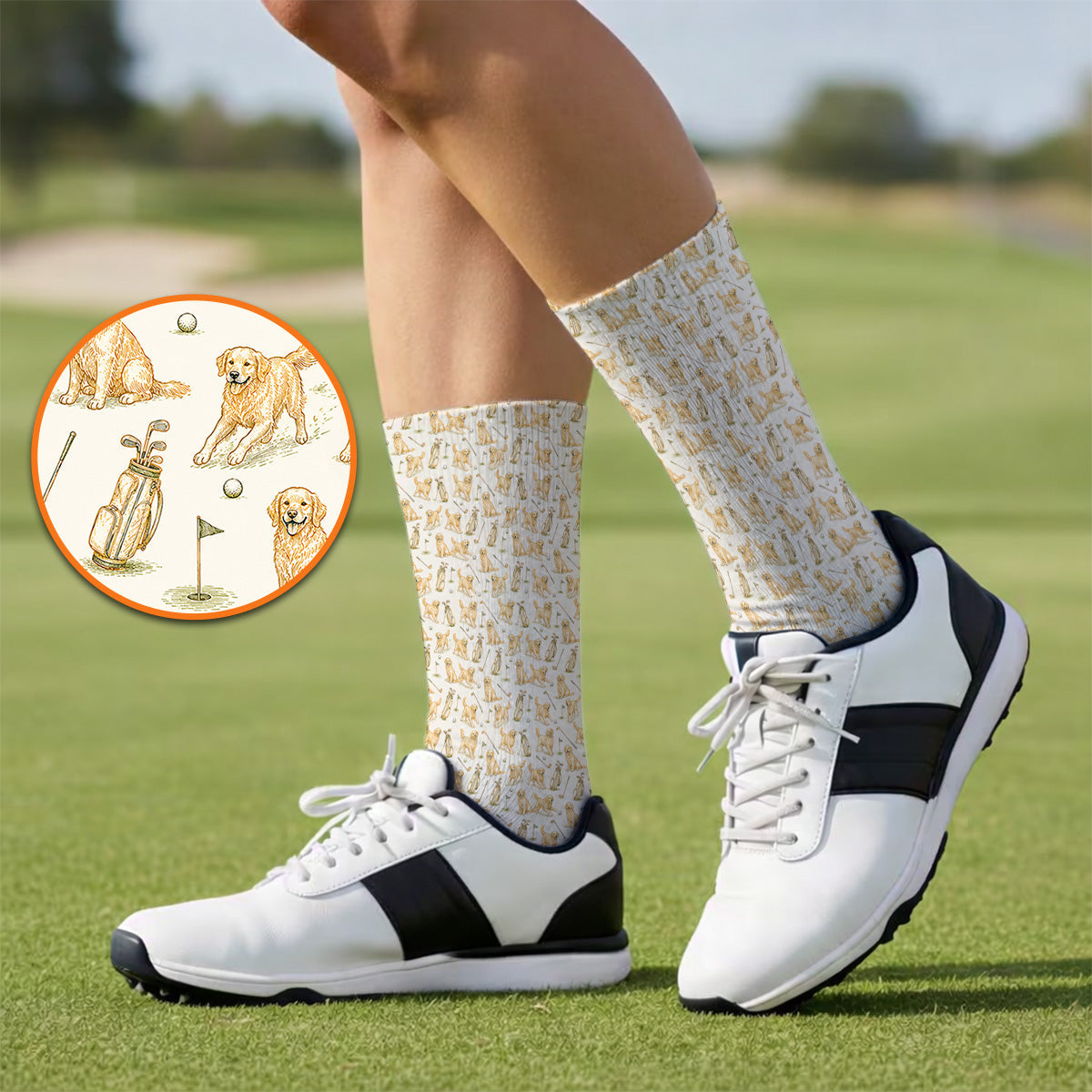 Vintage Golden Retriever Pattern Golf Sock, Golden Retriever Golf Socks, Perfect Gift For Golf Lovers