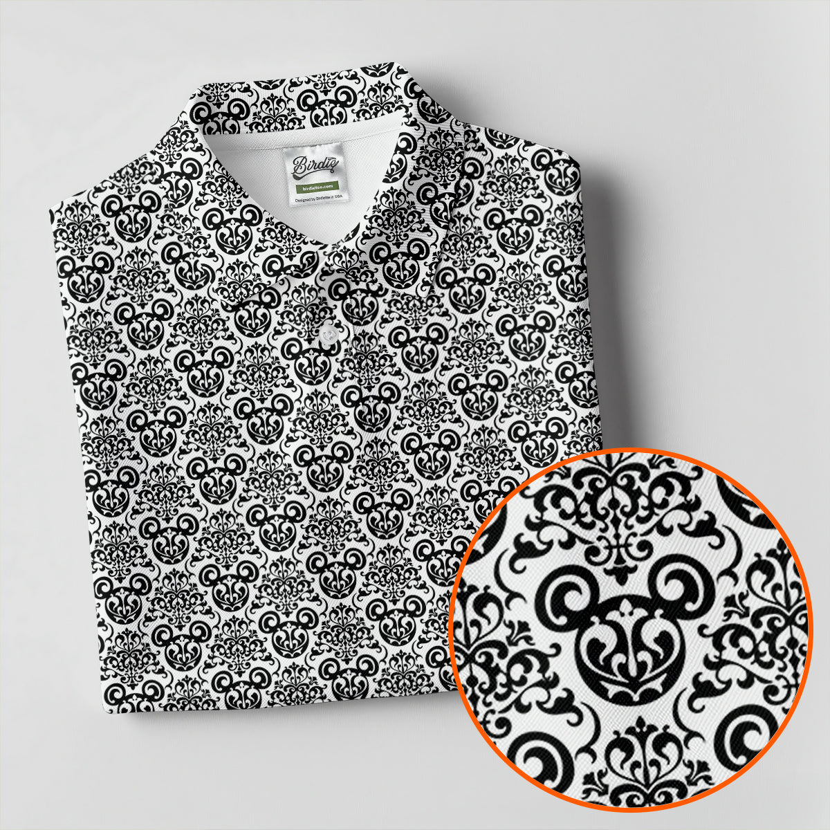 Vintage Monochrome Damask Golf Polo Shirt, Golf Polo For Women, Ladies Golf Top