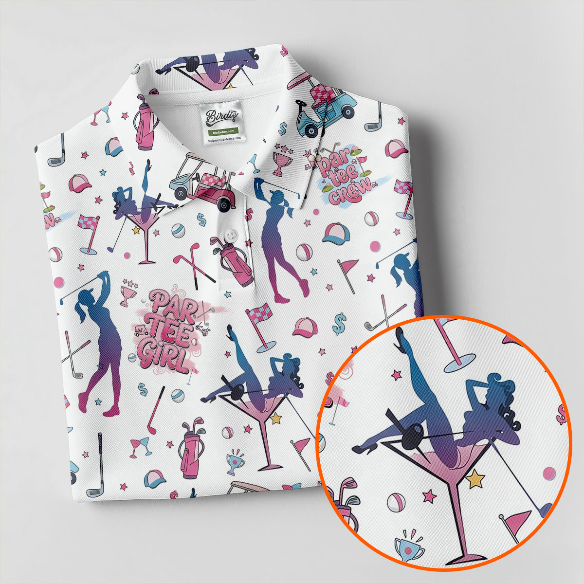 Funny Par Tee Girl Golfer Pattern Golf Polo Shirt, Ladies Golf Shirts, Golf Tops For Women
