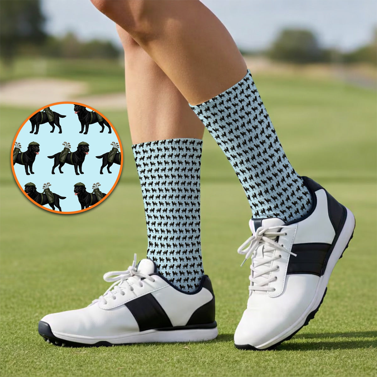 Black Lab Pattern Golf Socks, Crazy Labrador Golf Sock, Golf Gift For Golfer