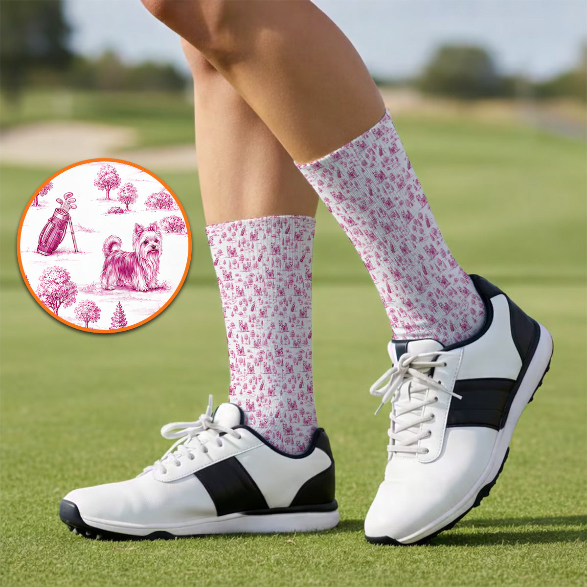 Yorkshire Terrier Toile De Jouy Golf Socks, Yorkie Pattern Golf Sock, Golf Gift For Golfer