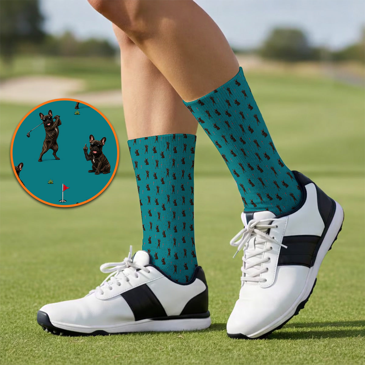 Frenchie Golf Sock, French Bulldog Pattern Socks, Funny Golf Gift For Golfer