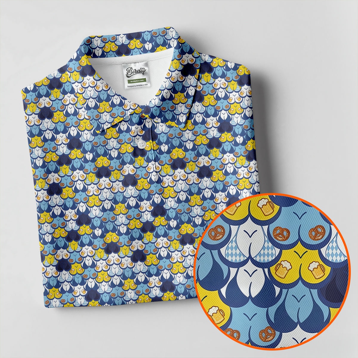 Funny Beer Pretzel Cleavage Pattern Golf Polo Shirt, Womens Golf Tops, Ladies Golf Top